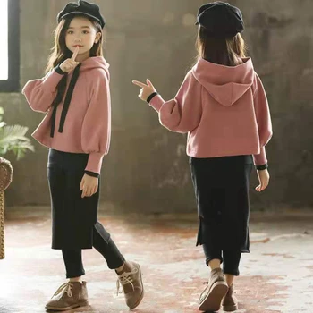 

2019 Autumn Casual Sets For 3-12 Yrs Baby Girl Clothes Fashion Hooded Kids Long Sleeve Warm Sweatshirt Pant 2 Pieces Outfits