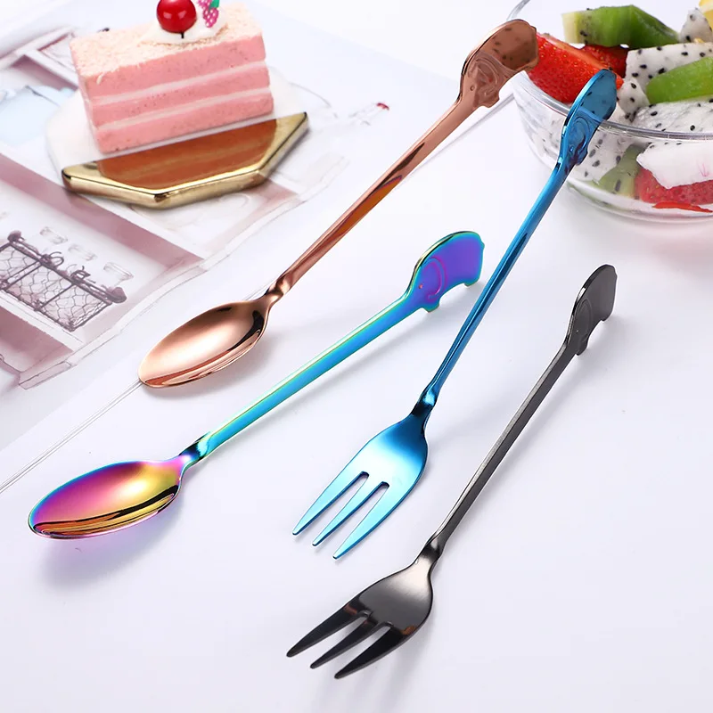

1pc Stainless Steel Spoon Creative Elephant Coffee Tea Stirring Spoon 16.2cm Fork Dessert Scoop Flatware Spoon High Quality