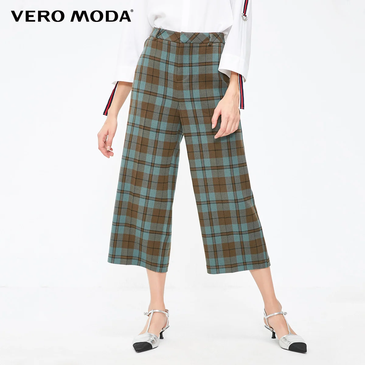 Vero Moda Новые поступления OL Стиль Женские клетчатые широкие брюки повседневные Капри | 31846J522 - Цвет: Army green