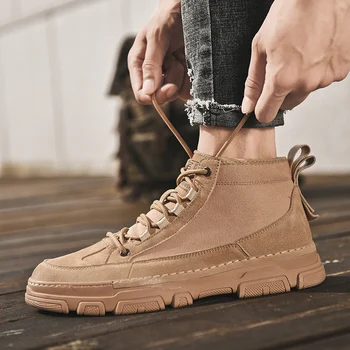 

Men's Working Boots Martin Boots Hiking Shoes Chelsea Boots for Winter Rubber Sole Lace-up Mid-calf Men's Casual Shoes