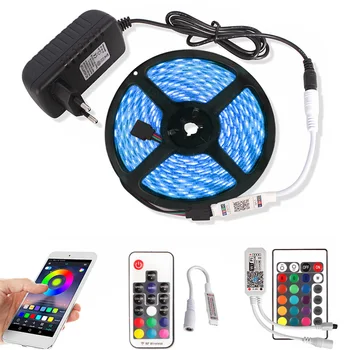 

Bluetooth / WiFi RGB LED Strip Light DC 12V 5050 5M Waterproof Flexible Diode Tape Ribbon Tiras LED Lamp Controller + Adapter EU