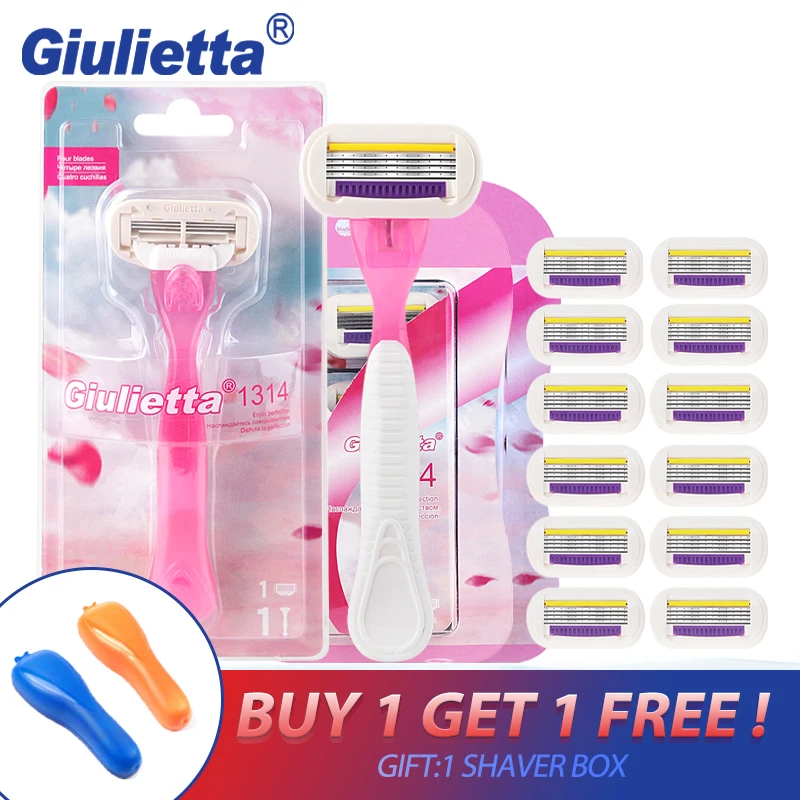 

Giulietta Shaving Razor For Women 14pcs ( 1 Handle & 13 Blades ) Patented 4 Layer Stainless Steel Safety Beauty Set Blade Shave