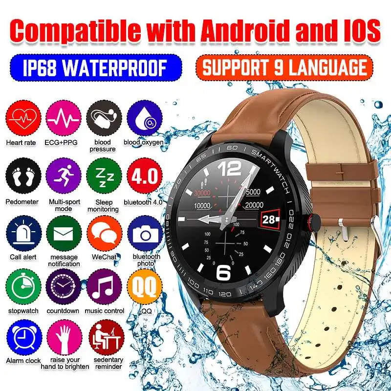 

KINCO L9 Smart Watch Full touch Heart Rate Blood Pressure oxygen Monitor Waterproof bluetooth Smart Bracelet For Android IOS