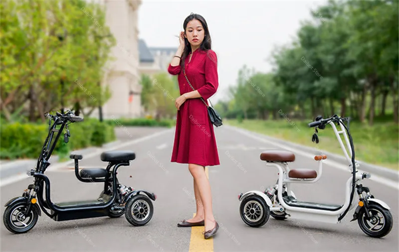 New Electric Tricycle 3 Wheel Electric Bicycle 10 Inch 400W 48V 60KM Portable Parent Child Electric Scooter (9)