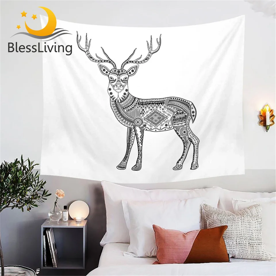 Blessliving Deer Geometric Aztec Elk Tapestry Animal Bed Sheet Wall