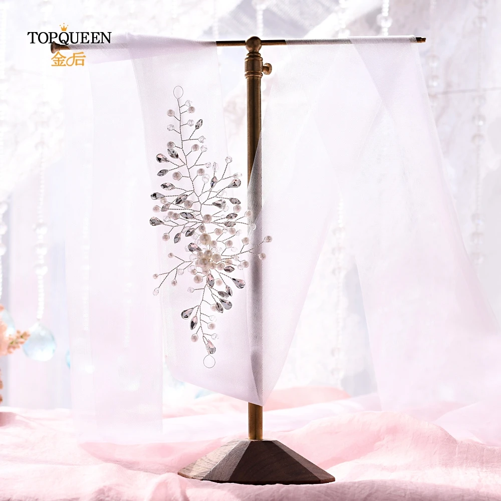 TOPQUEEN HWS06 Стразы свадебная вуаль повязка на голову свадебные головные уборы свадебная диадема для волос серебряные свадебные аксессуары для волос
