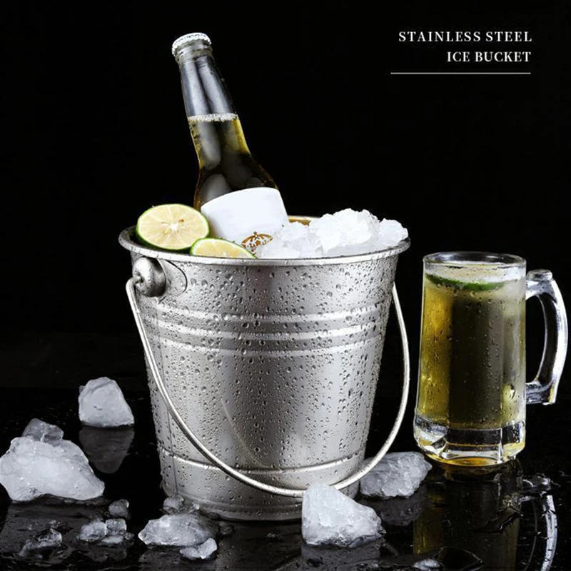 Large Bucket Stainless Steel Champagne Beers Bucket Wine Chiller with Handle Home Bar Supplies E2S