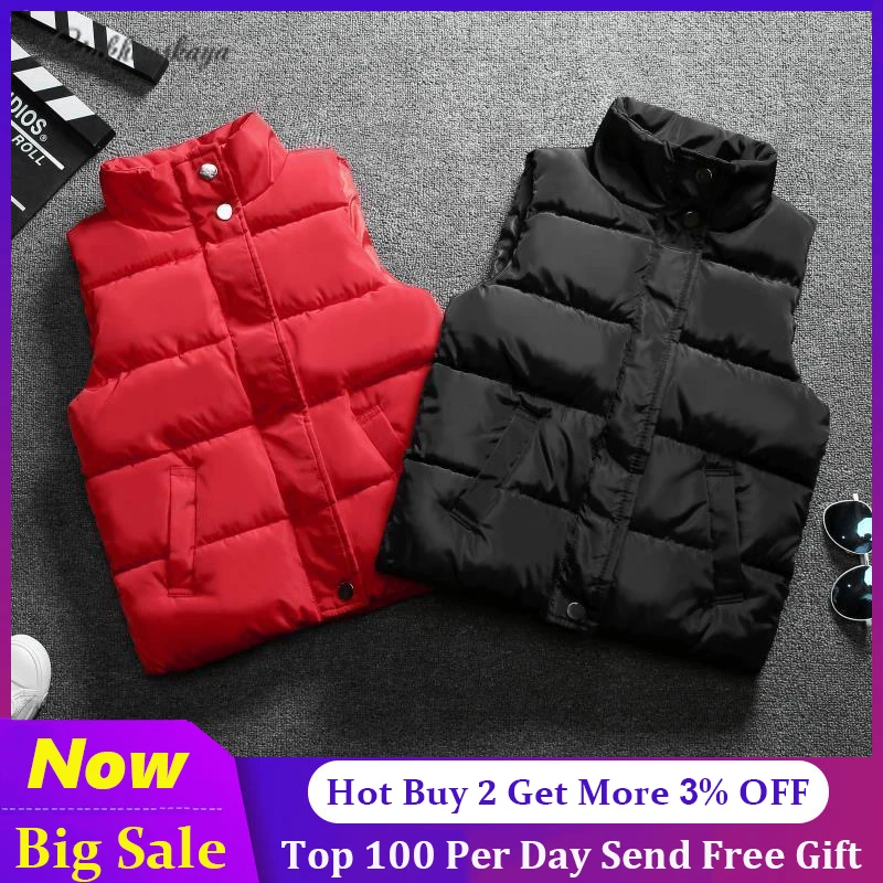 90-160cm Girls Warm Vest Winter Boys Thicken Waistcoat Red Black Outerwear Vest Children Teens Cotton Jackets Vest For Kids wool pea coat