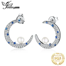 JewelryPalace созданный синий сапфир половина подвеска в виде полумесяца Pearl Цирконий женские серьги 925 пробы серебро ювелирных украшений