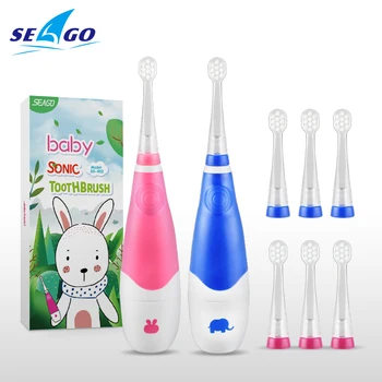 

SEAGO Kids Electric Toothbrush 0-3 Years Old Children Colorful Flash LED Light Sonic Teeth 4Pcs Replacement Tooth Brush Heads