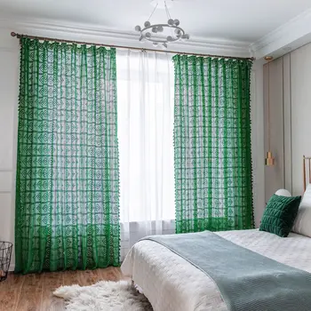 

Vintage Hollow Curtain American Country Green Cloth Drapery Pink Window Bedroom Curtain Finished Green, W100CM X H180CM (1PC)