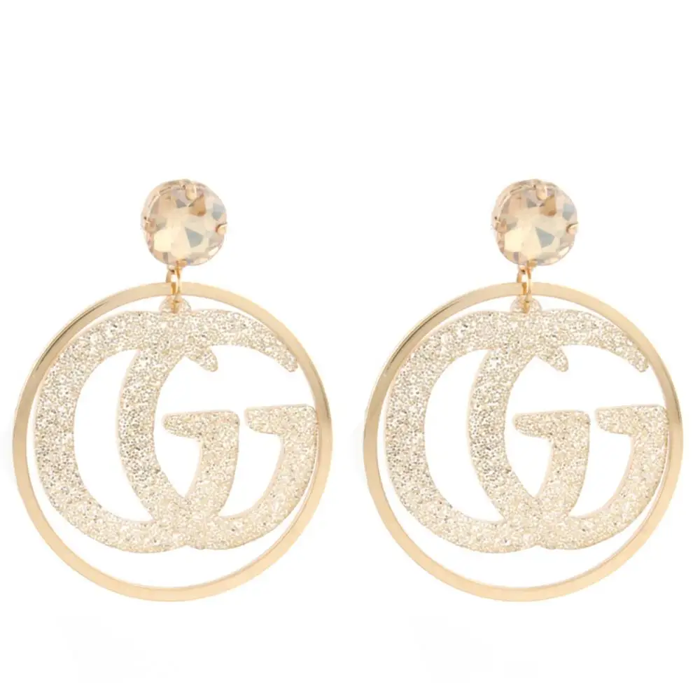 EG-Champange Aretes висячие серьги с буквами для женщин модные большие серьги с кристаллами Роскошные брендовые серьги для свадьбы Oorbellen модный подарок - Окраска металла: EG-Champange