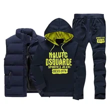 New Winter Thicken Warm Tracksuit Men 3 Pieces Hooded Fleece Hoodies+Zipper Vest+Sweatpants Track Suit Man Print Sportswear Coat