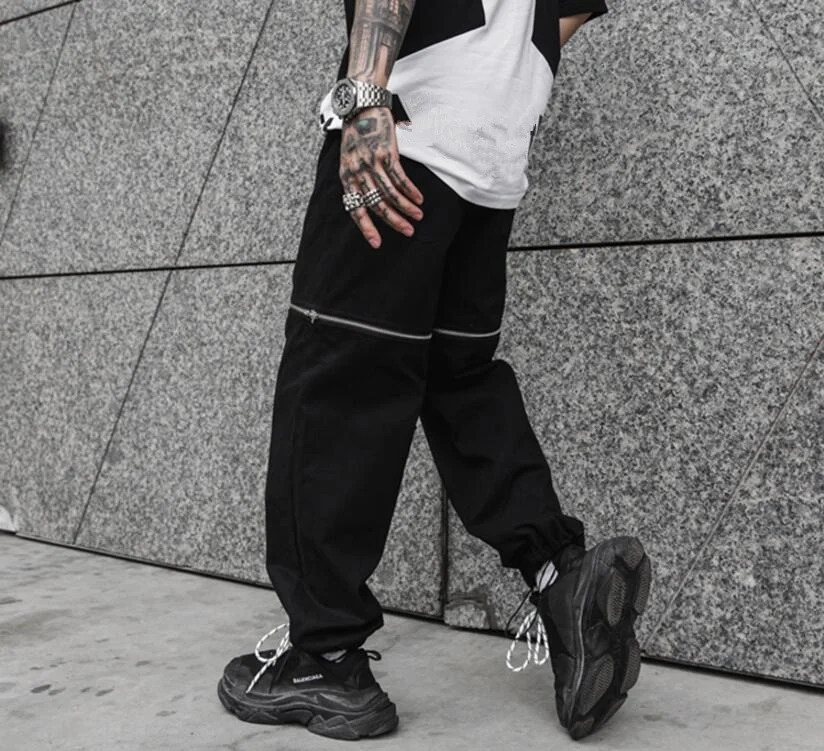 fashion loose punk hip hop pants men personality detachable zipper black trousers men tactical pants man gym clothing sweatpants