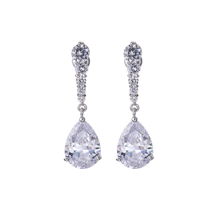 

Fashion Female Crystal Water Drop Earrings 925 Sterling Silver White Stone Earrings Boho Wedding Jewelry Long Dangle Earrings