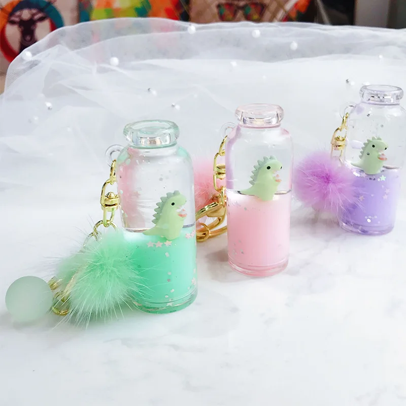 Новинка 2019 милый брелок с плавающим динозавром и меховым шариком подвижные