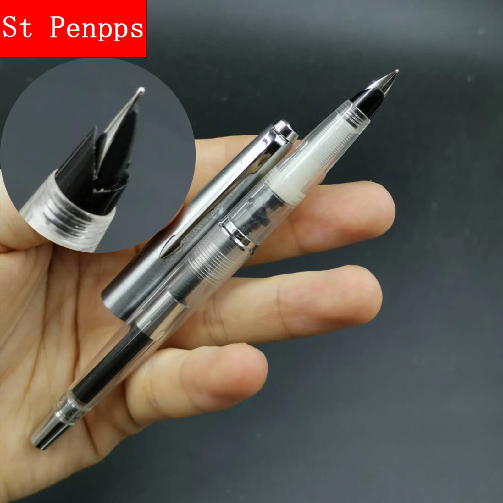 

old Stock OEM Transparent Fountain Pen Clear Ink Pen Fine Nib Silver Clip Converter Filler Stationery Office school supplies