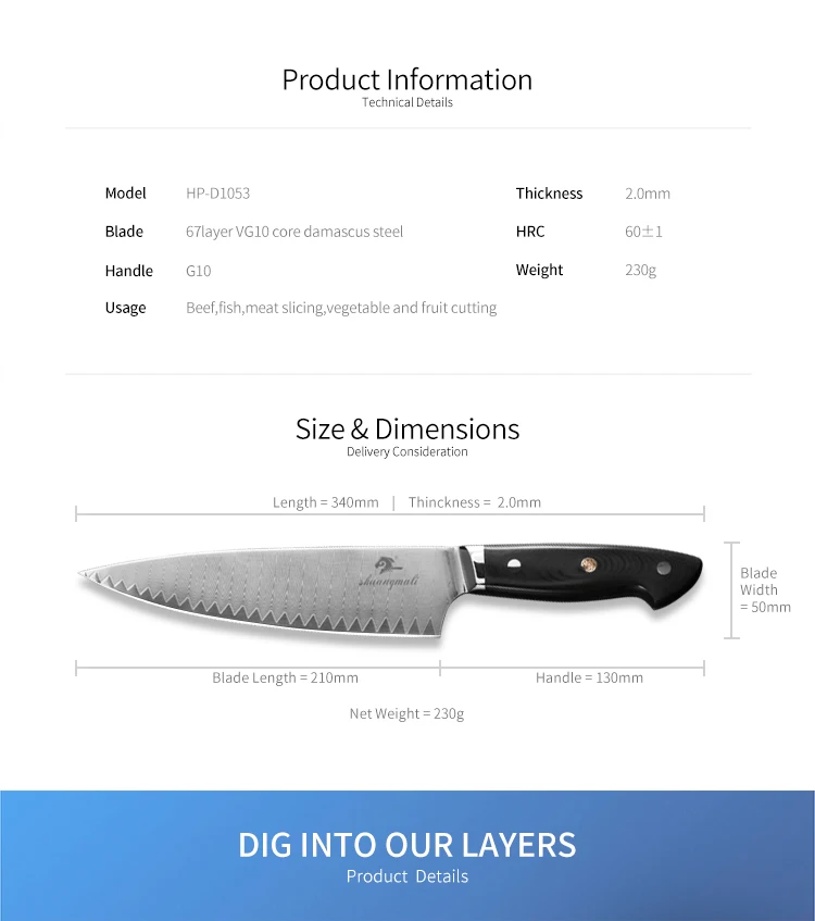 8 Inch Kramer Kitchen Chef Knives 67 Layer Damascus Steel Cleaver Chef Knives Sharp Cooking Cutting Tool Slicing Meat Chef Knife