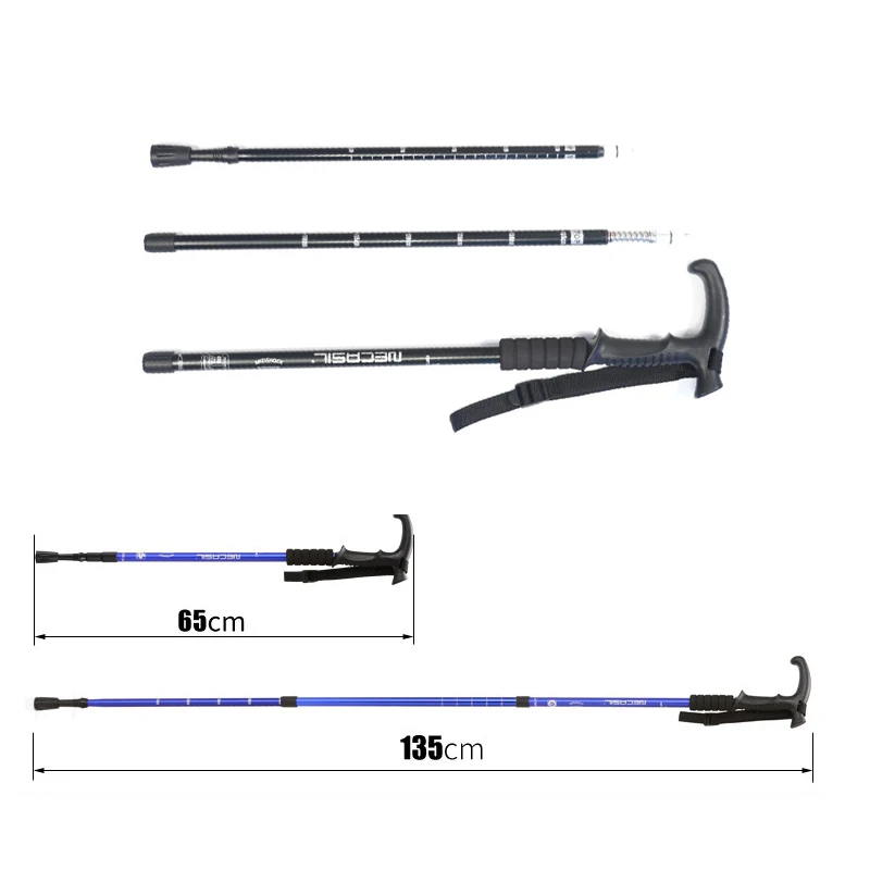 2pcs/lot T-handle Trekking Hiking Walking Stick Nordic Walking Cane Aluminum Ski Camping Telescopic Baton Outdoor
