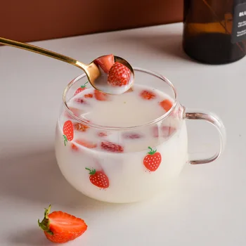 

Nordic Ins Brief Strawberry Heat Resistant Water Glass Transparent High Borosilicate Belly Cup Large Capacity Breakfast Milk Cup