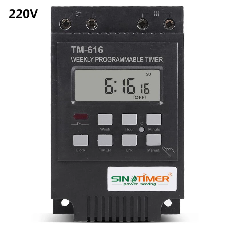 TM-616 еженедельные программируемые таймеры 30 Ампер контроль нагрузки 17 вкл/Выкл 12 в 110 В 220 В 24 ч цифровой переключатель контроля времени - Цвет: 220V black