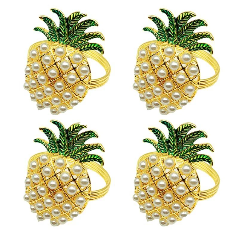 4 Pineapple Alloy Napkin Rings Fashion Crystal Buckle Party Holder Towel | Дом и сад