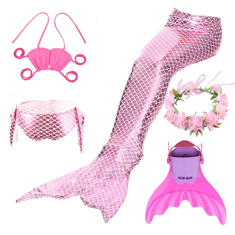 

5PCS Kids Mermaid Tail Swimsuit Costume Cosplay Girls Swimming Bikini Set Mermaid Tails Swimwear Beach Clothes with Monofin
