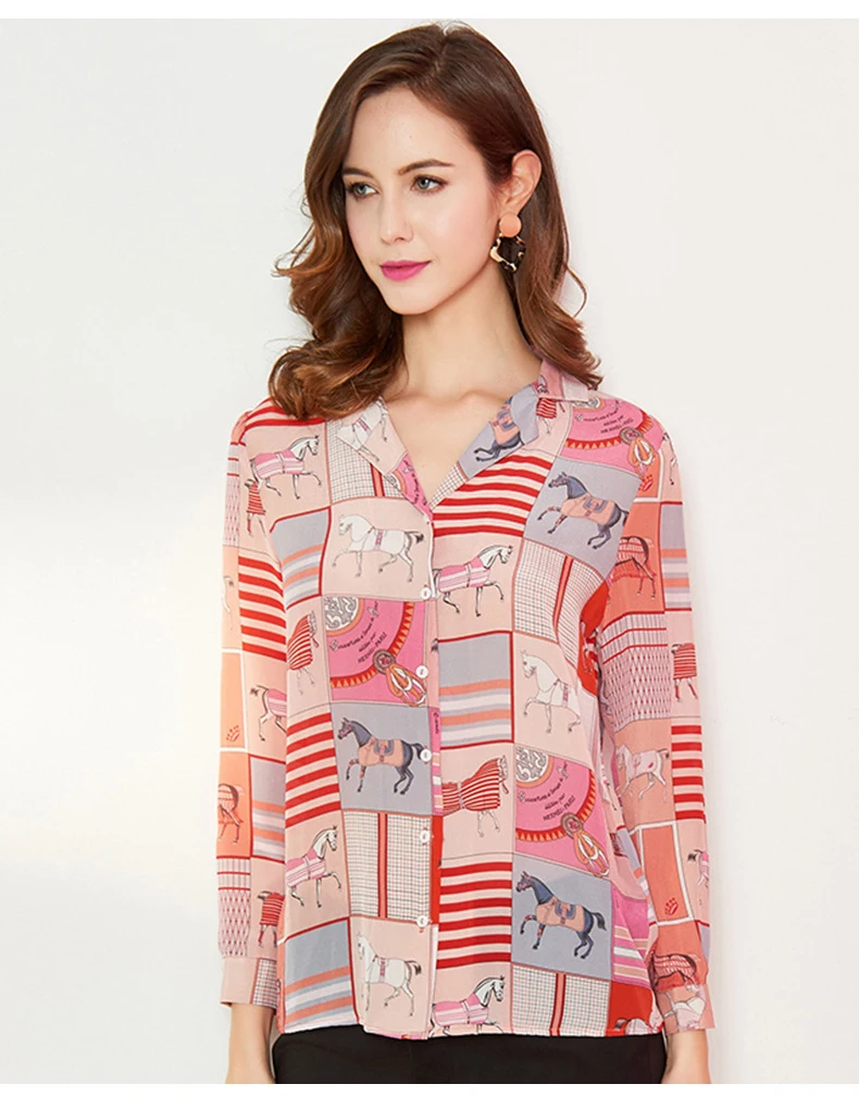 CISULI шелк креп Женская Осенняя рубашка с животным принтом blusas mujer de moda длинный рукав женский Топ Новинка Desigual Roupa Femi