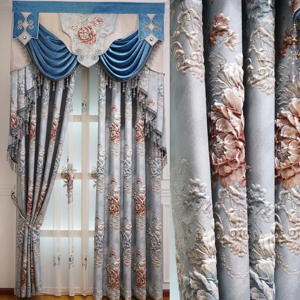 blue curtains Европейские роскошные шторы для окна шторы стили для гостиной элегантные шторы европейские шторы вышитые шторы - Цвет: blue curtains