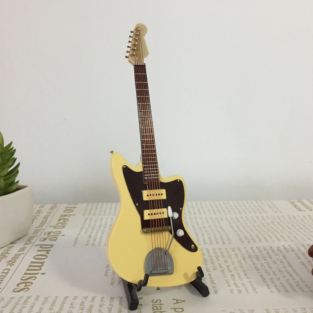 1/6 Wooden Mini Guitar Musical Instruments Model W/Stand Decoration Beige
