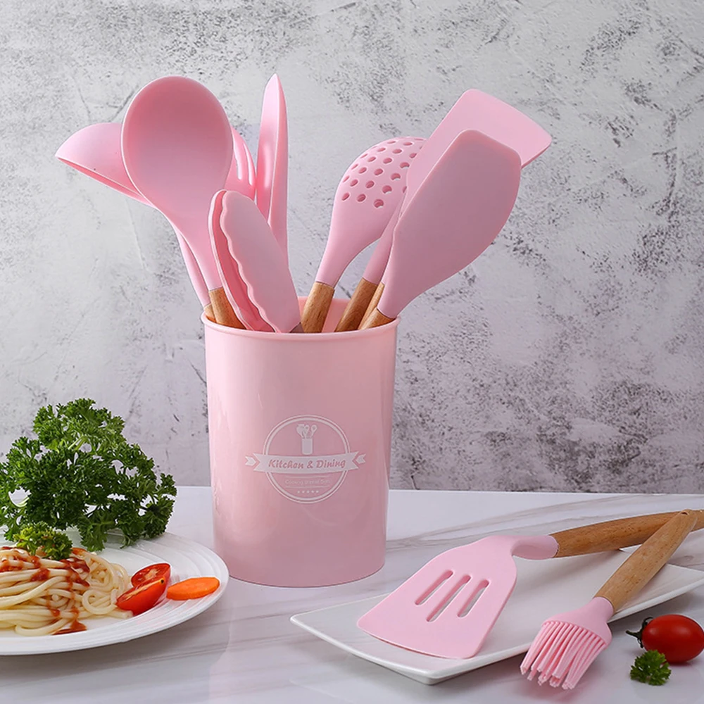  13/12PCS Silicone Cooking Utensils Non-stick Baking Tools Spatula Cookware Gadget Mixing Batter Scr