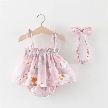 

NEW Newborn Baby Girls Clothes Sleeveless Dress+Briefs 2PCS Outfits Set Cherry Floral Printed Clothing Sets Summer Sunsuit 0-24M