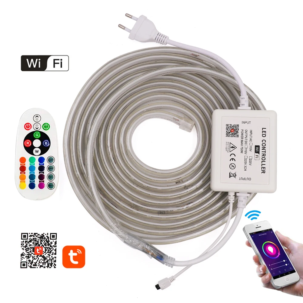 

WiFi LED Strip IP67 Waterproof SMD 5050 AC220V 110V RGB Led Strip Flexible Light EU Power Plug 60leds/m Indoor Outdoor Led Tape