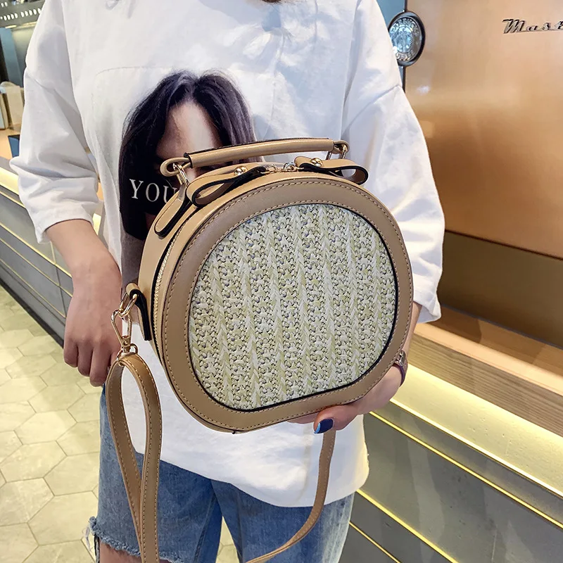 

Summer Circle Hand Bag Women's 2019 New Style Fashion Korean-style bai da xiao round Bag Shoulder Grass Woven Bag