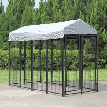 

Large Covered Dog Cage Black Iron Cage Barbed Wire Firmly Breathable Rainproof Sun Protection Small Pet Cage PT0178