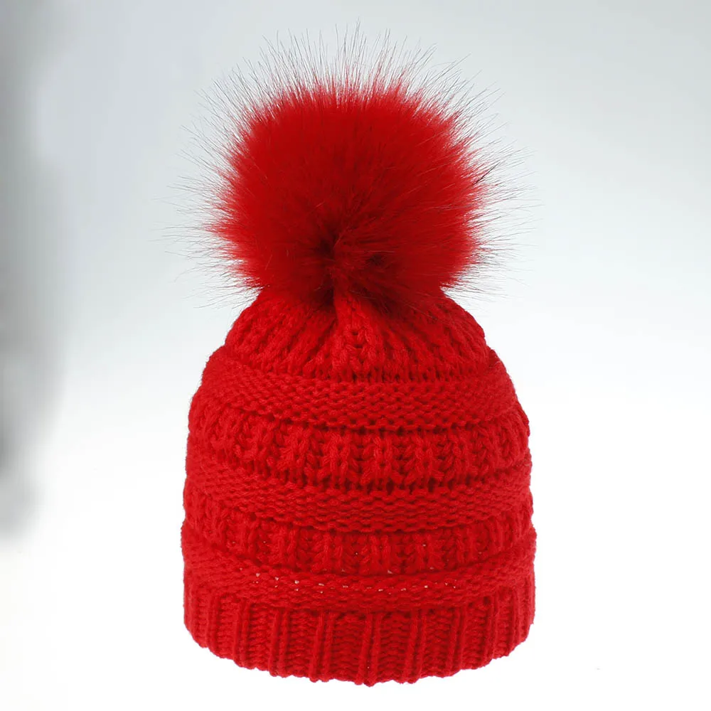 Вязаная Детская зимняя шапка для девочек, зимние шапки с помпоном, вязаная шапка для детей, зимние шапки бини Теплая Зимняя кепка H230D