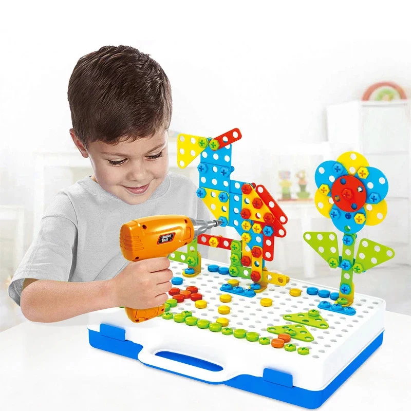 

Drilling Screw 3D Creative Mosaic Puzzle Toys For Kids Building Bricks Toys Children DIY Electric Drill Set Boys Educational Toy