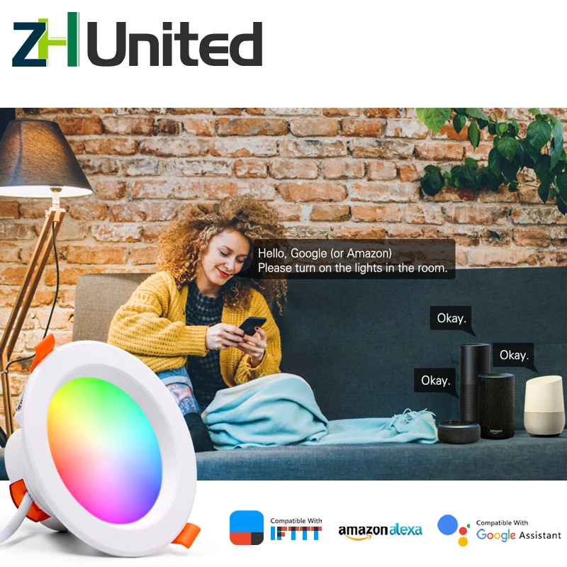 US $9.88 LED Downlight WiFi Smart APP Dimming Round Spot Light 5W 7W 9W RGB Color Changing Warm Cool Light Work With Alexa Google Home