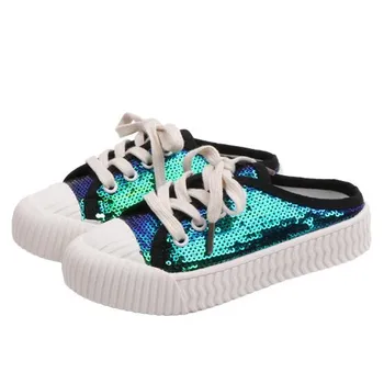 

Children's Shoes Sequins Canvas Shoes Breathable Lacing Up Girls Causal Slippers Board Shoes Flat Heel Sneakers