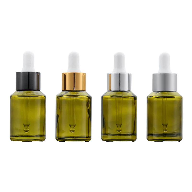 

Essential Oil Bottle 30ML Silver Gold Black Lid White Top Cosmetic Packaging Container Empty Olive Green Glass Dropper Viels