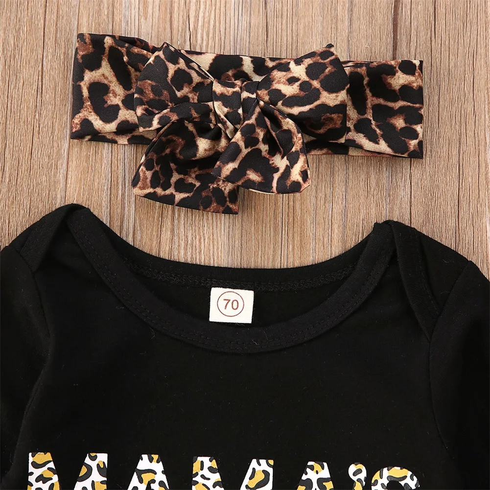 От 0 до 24 месяцев, топ с длинными рукавами для новорожденных девочек, боди с буквенным принтом+ штаны+ повязка на голову, одежда леопардовой расцветки, комплекты