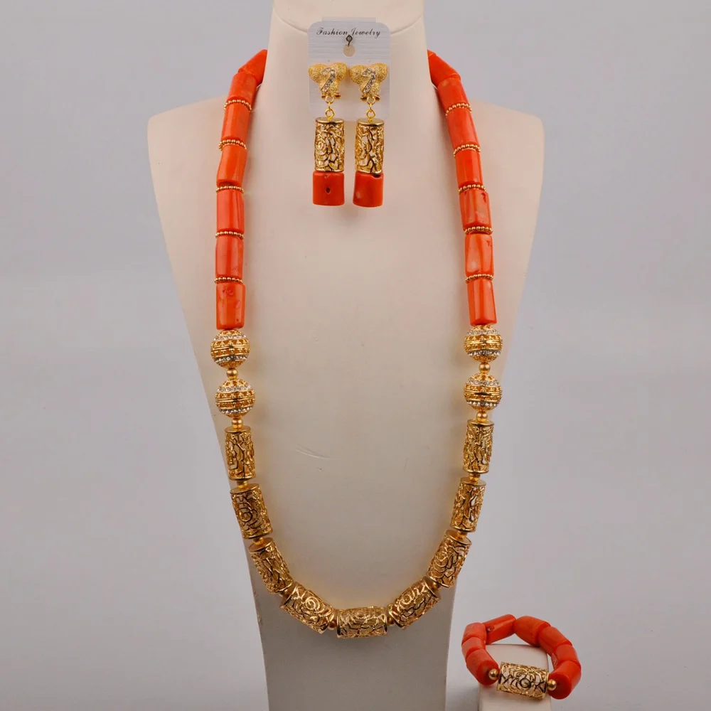 

Simple Wedding Jewelry Nigerian Bride Wedding Bead Orange Coral Necklace African Wedding Wedding Dress Accessories Set AU-312