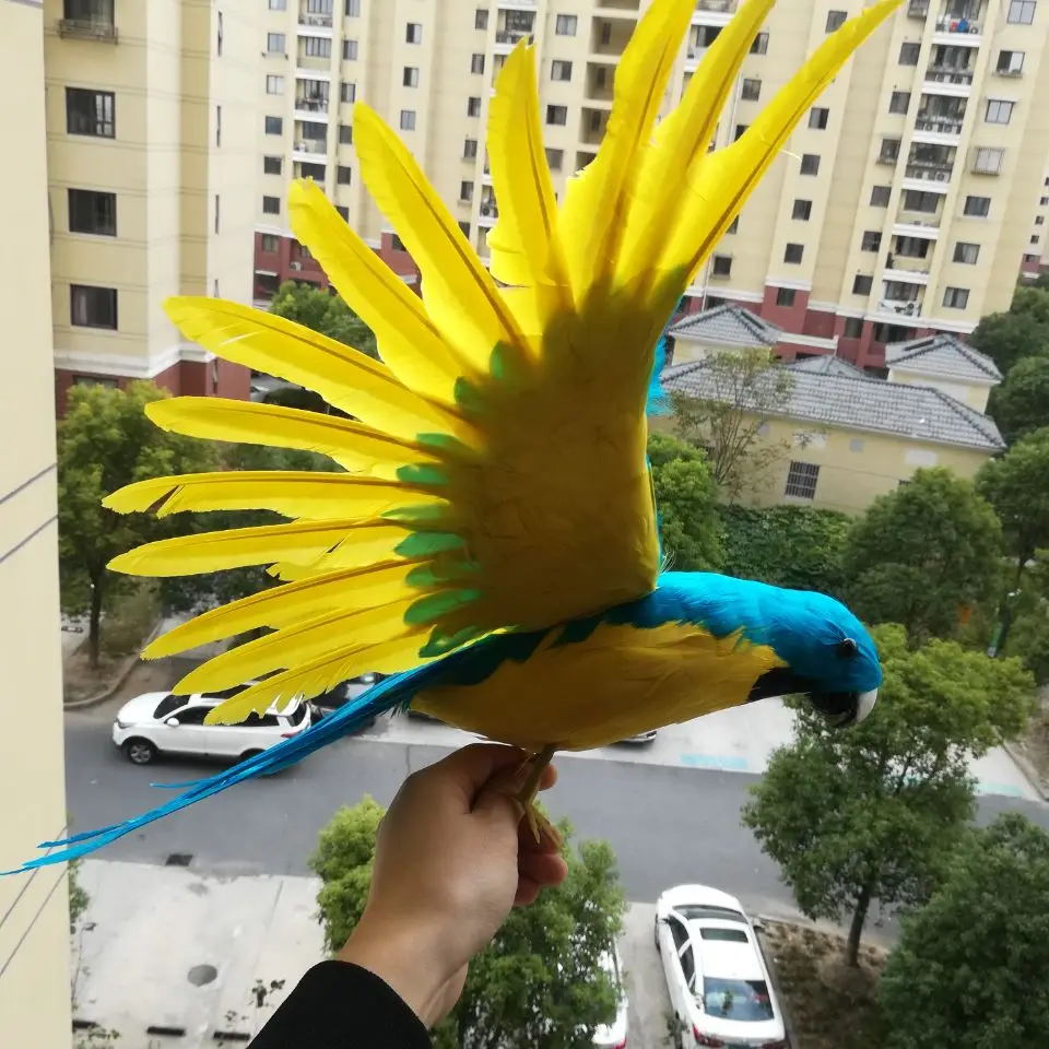 Большой реальный пенопласт и меха попугай модель моделирования синий и желтый крылья птица модель подарок около 45x60 см