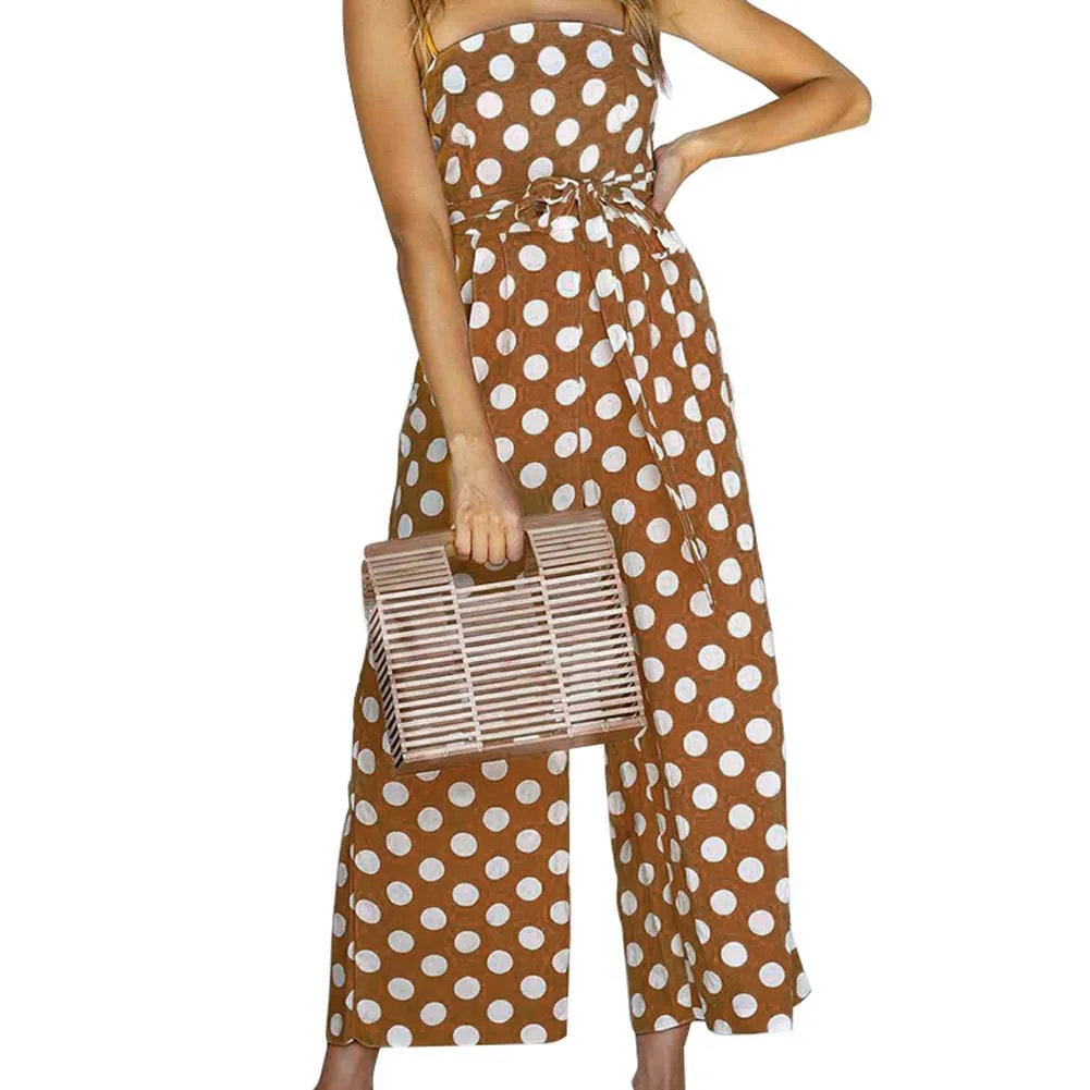 B Женские комбинезоны с открытой спиной без рукавов в горошек длинные брюки для лета GDD99 - Цвет: B