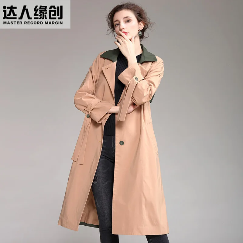 

2019 Autumn New Style Suit Mixed Colors Fashion Europe And America Coat Single Breasted Large Size Women's Mid-length Trench Coa