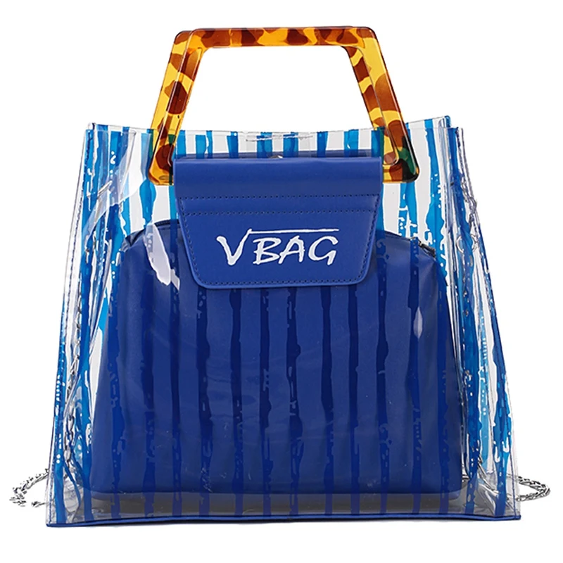 

ABDB-Transparent Pvc Jelly Beach Bag Ladies Handbag Large Capacity Shoulder Bag Swimsuit Collection Bag Portable Waterproof Hand