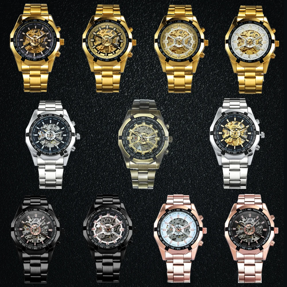 WINNER официальный Винтаж для мужчин s часы лучший бренд класса люкс автоматические механические часы для мужчин медь сталь ремешок Скелет наручные часы армии