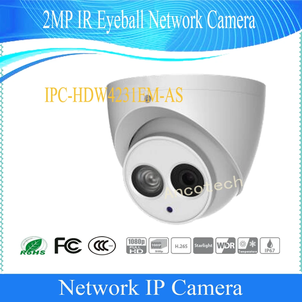 DAHUA IP камера Smart Detection 2MP CMOS WDR IR Eyeball сетевая камера Встроенный микрофон POE IP67 DH-IPC-HDW4231EM-AS-S4