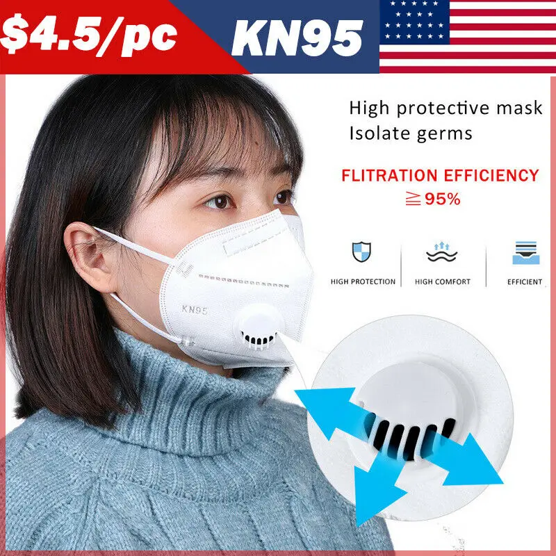 

US STOCK KN95 Mask Face valved Mask 95% Filter Dust PM2.5 Respirator Muffle Safety Protective kf94 ffp3 N95