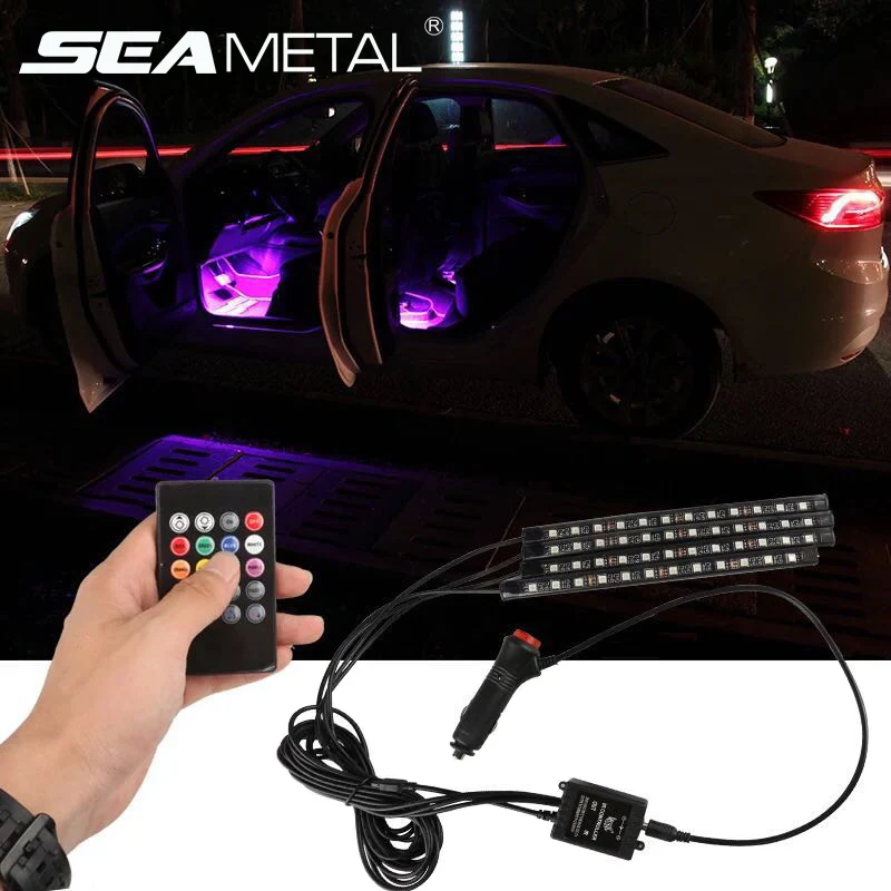 

12V Car RGB LED Strip Lamps Auto Atmosphere Foot Light USB/Cigarette Lighter Remote Control Auto Multiple Colour Car Accessories